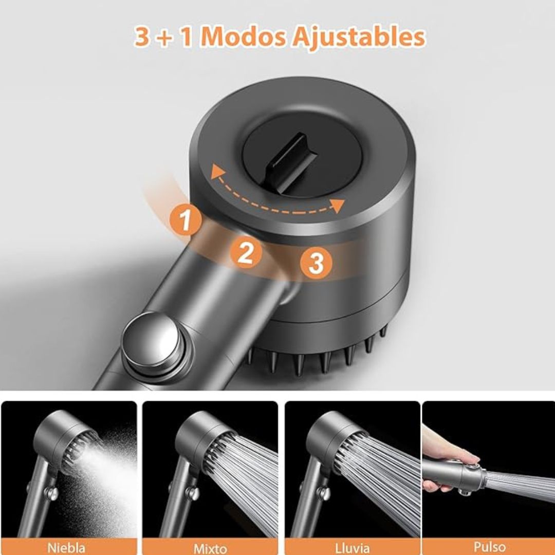 Cabezal de Ducha 3 + 1 modos ajustables + 5 FILTROS GRATIS